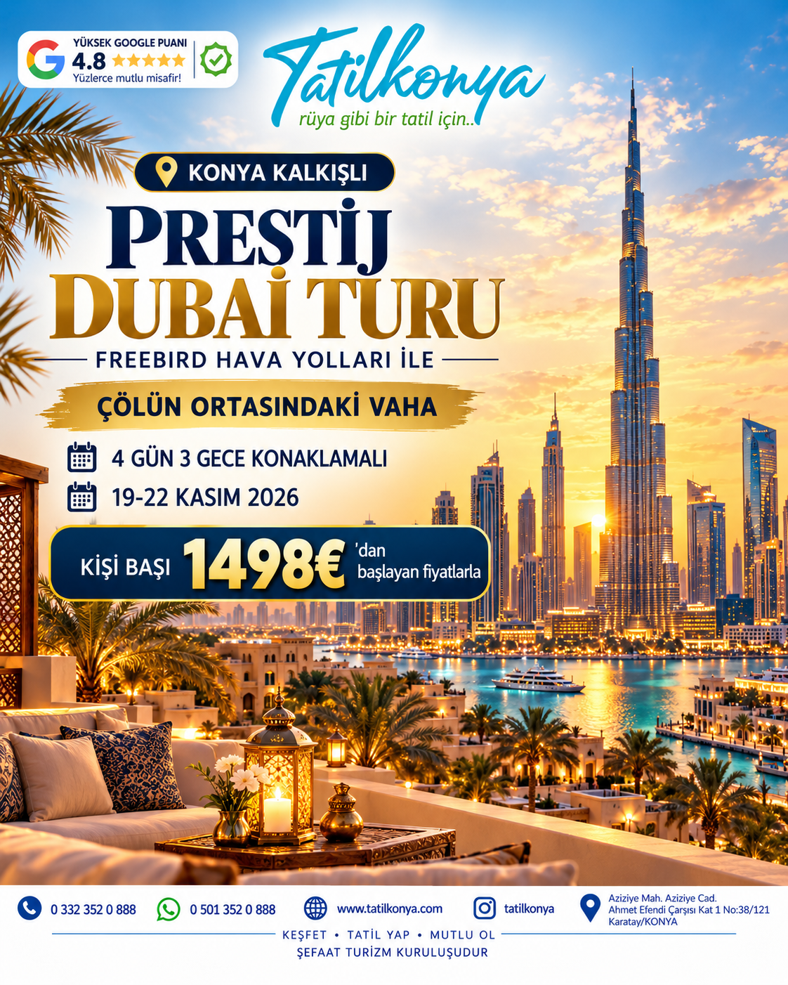 KONYA HAVALİMANI KALKIŞLI KASIM ARA TATİLİNE ÖZEL DUBAİ TURU