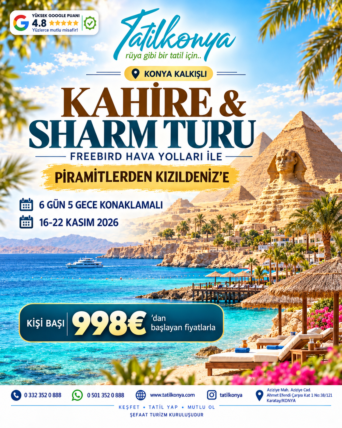 KONYA HAVALİMANI KALKIŞLI KASIM ARA TATİLİNE ÖZEL KAHİRE & SHARM TURU